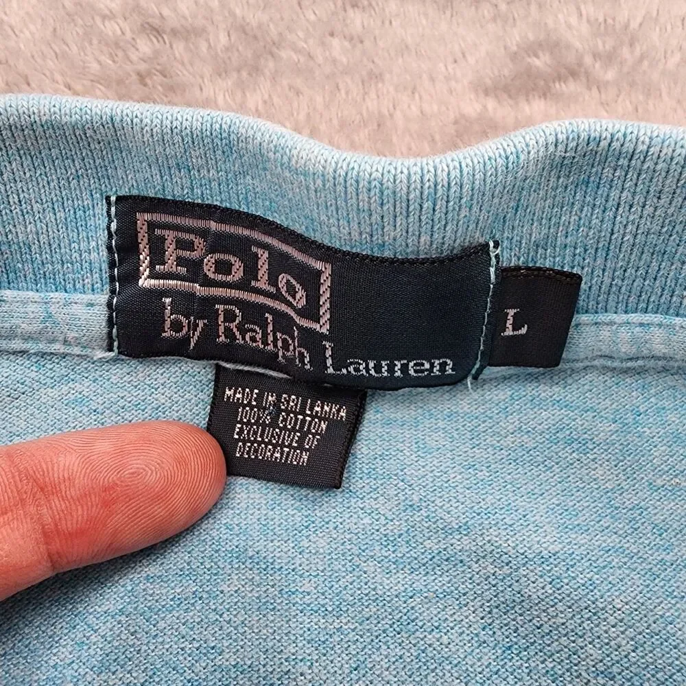 Polo Ralph Lauren Mens L 100% Cotton Blue Shirt Yellow Pony